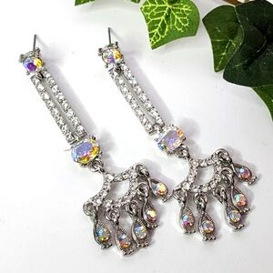 Silver and AB Crystal Glam Drop Earrings